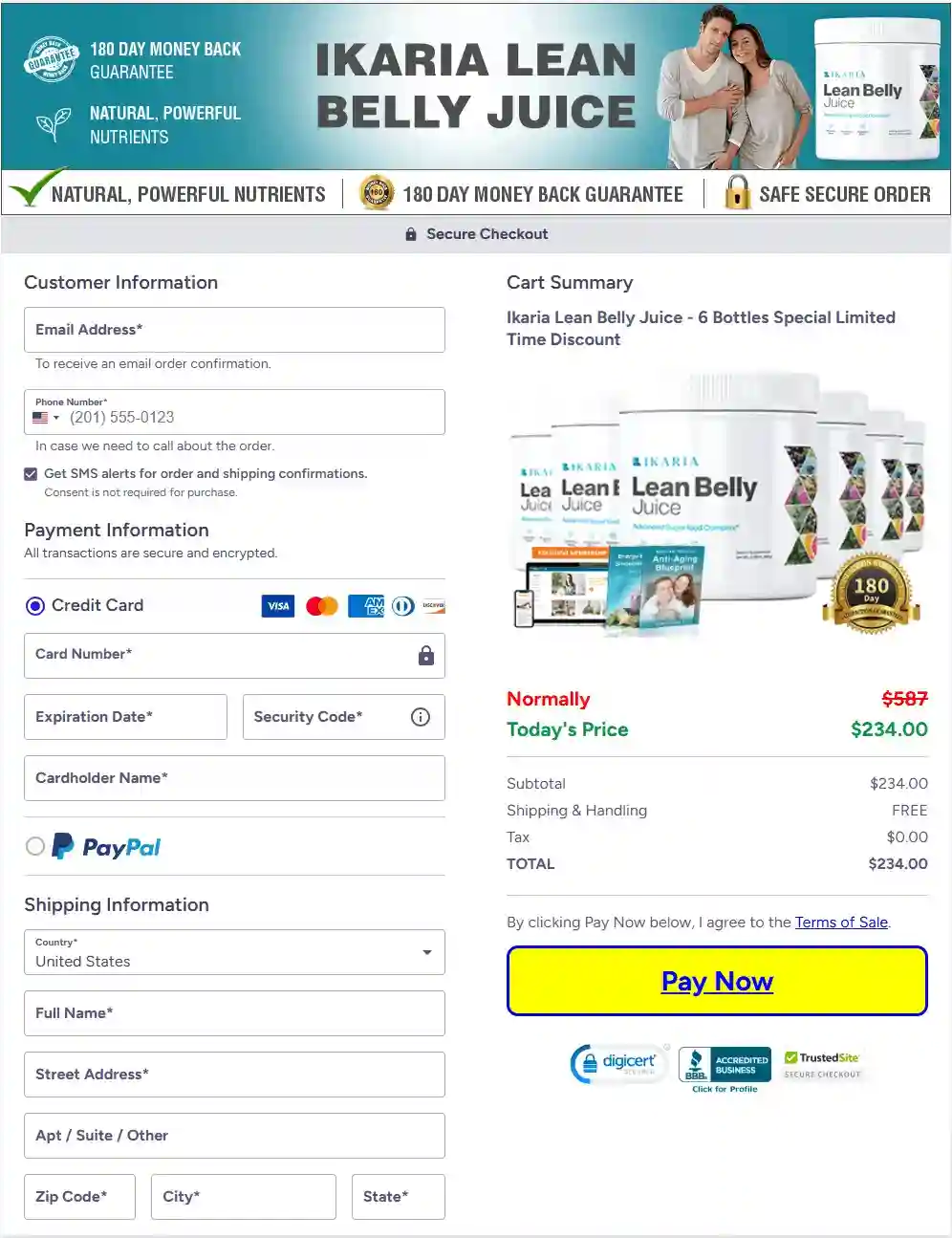 Ikaria Juice official website checkout page – secure online order process
